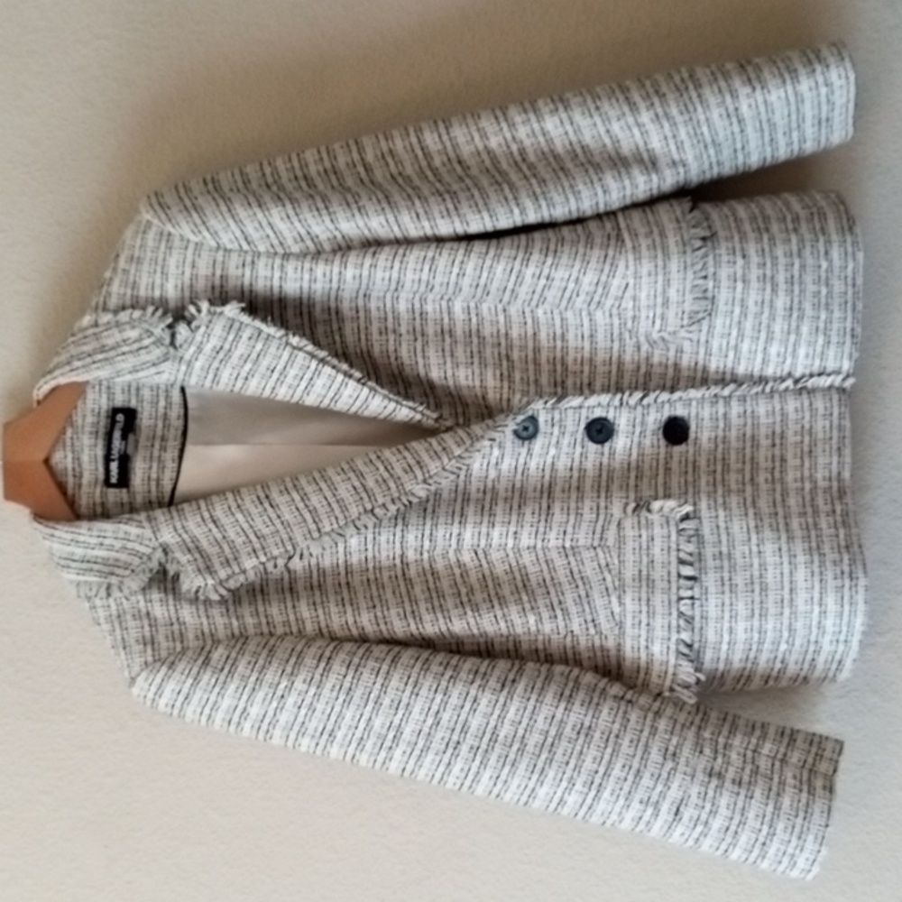 Karl Lagerfeld Cream and Black Tweed Blazer Jacket
